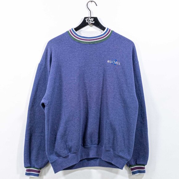 Jerzees Russell Ringer Crewneck Sweatshirt Spell Out Large VTG 90s Streetwear - Picture 1 of 7